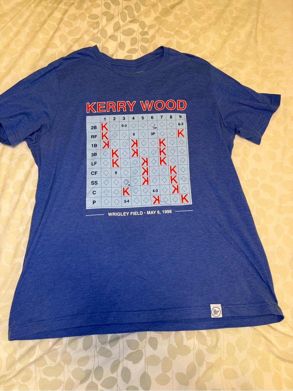 Kerry Wood Wrigley Field Scorecard Graphic Crewneck T-Shirt - Blue